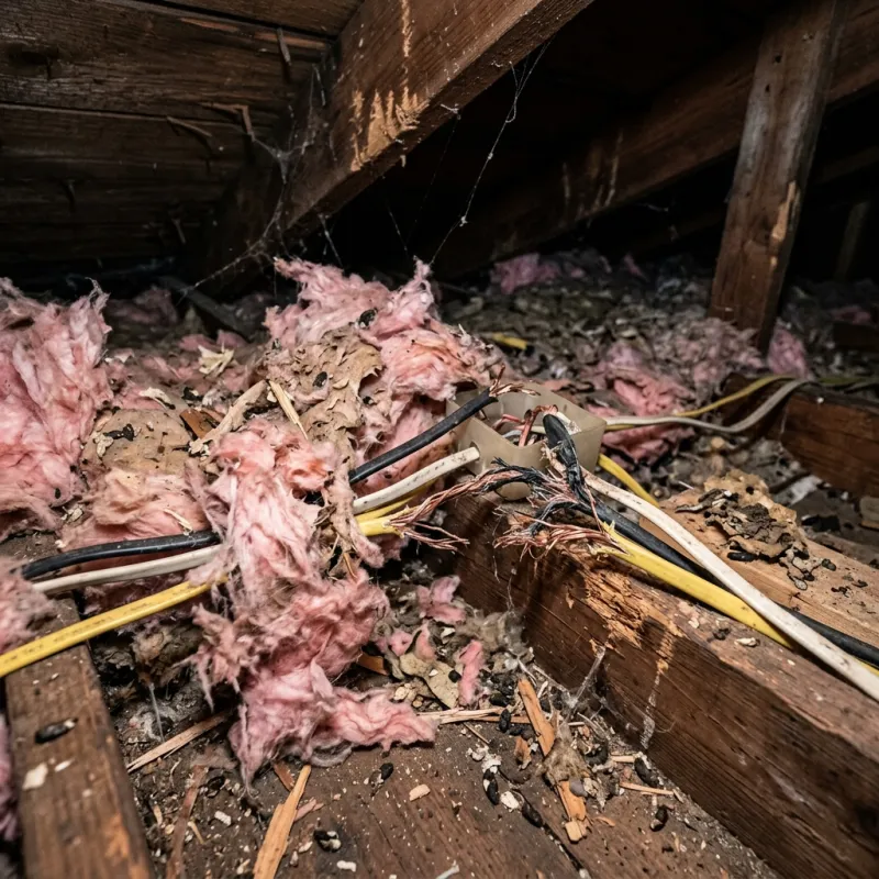Contaminated ceiling insulation being assessed in a West Melbourne roof space