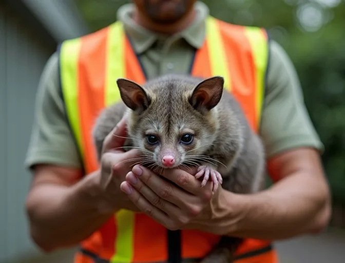 Animal handler safely recovering a deceased possum in West Melbourne